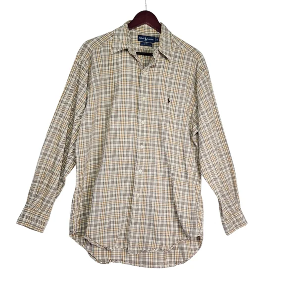 Ralph Lauren Blake Plaid Button Down Shirt Mens Medium Brown Tan Cotton Classic - Picture 7 of 14